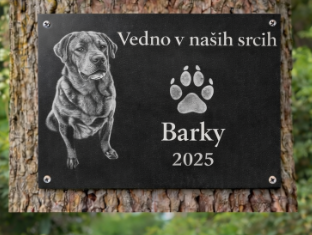Spominska plošča za psa – gravirana s fotografijo, imenom in letnico