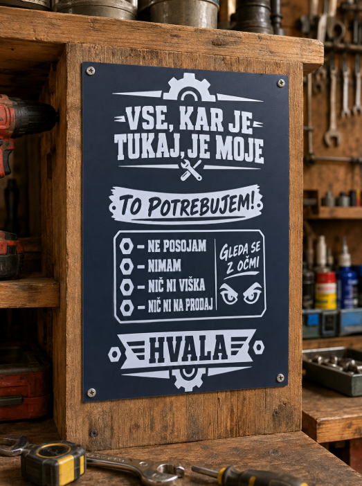 Tablica za delavnico, nameščena v domači garaži