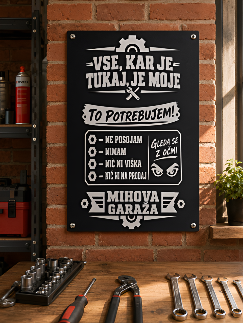 Personalizirana tablica Mihova garaža za mojstra ali domačo delavnico