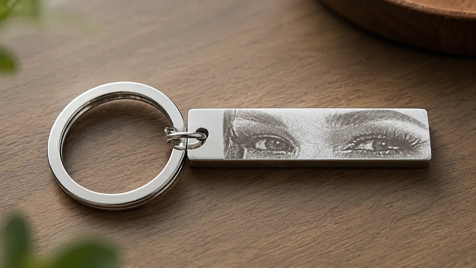 Personaliziran kovinski obesek za ključe z gravuro oči po fotografiji
