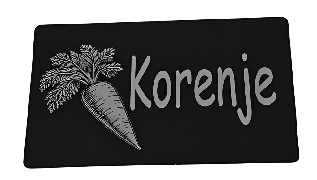 vrtna tablica Korenje z gravirano ilustracijo korenja za označevanje zelenjavnega vrta.
