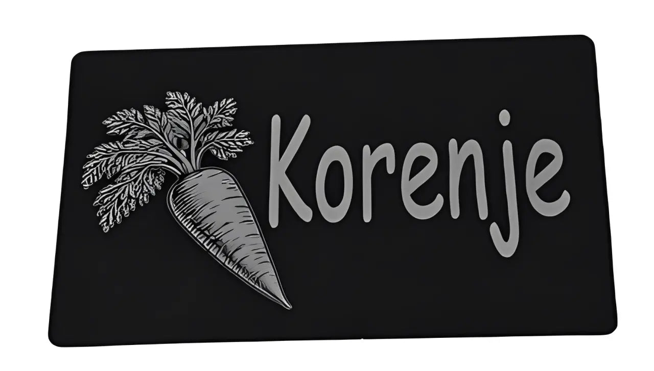 vrtna tablica Korenje z gravirano ilustracijo korenja za označevanje zelenjavnega vrta.