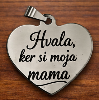 personaliziran kovinski obesek srce z gravuro Hvala ker si moja mama