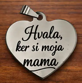 personaliziran kovinski obesek srce z gravuro Hvala ker si moja mama