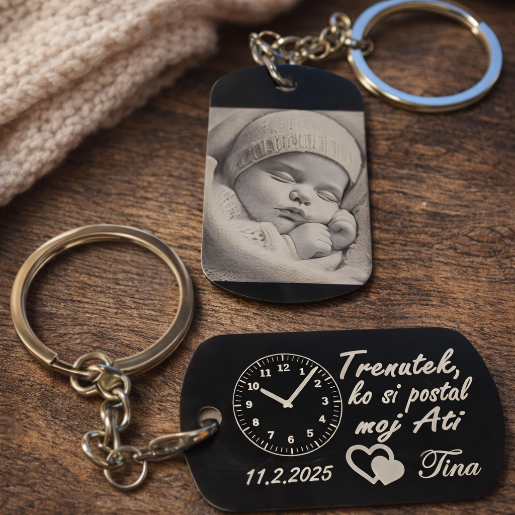 sonaliziran obesek za ključe z gravuro fotografije dojenčka