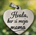 graviran obesek srce z napisom Hvala ker si moja mama darilo za mamo