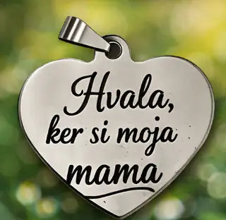 graviran obesek srce z napisom Hvala ker si moja mama darilo za mamo