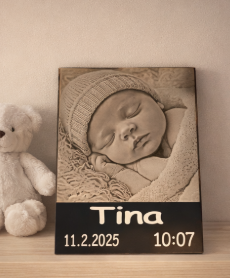 Personalizirano darilo ob rojstvu otroka – milestone ploščica za dojenčka s fotografijo (20x15 cm)