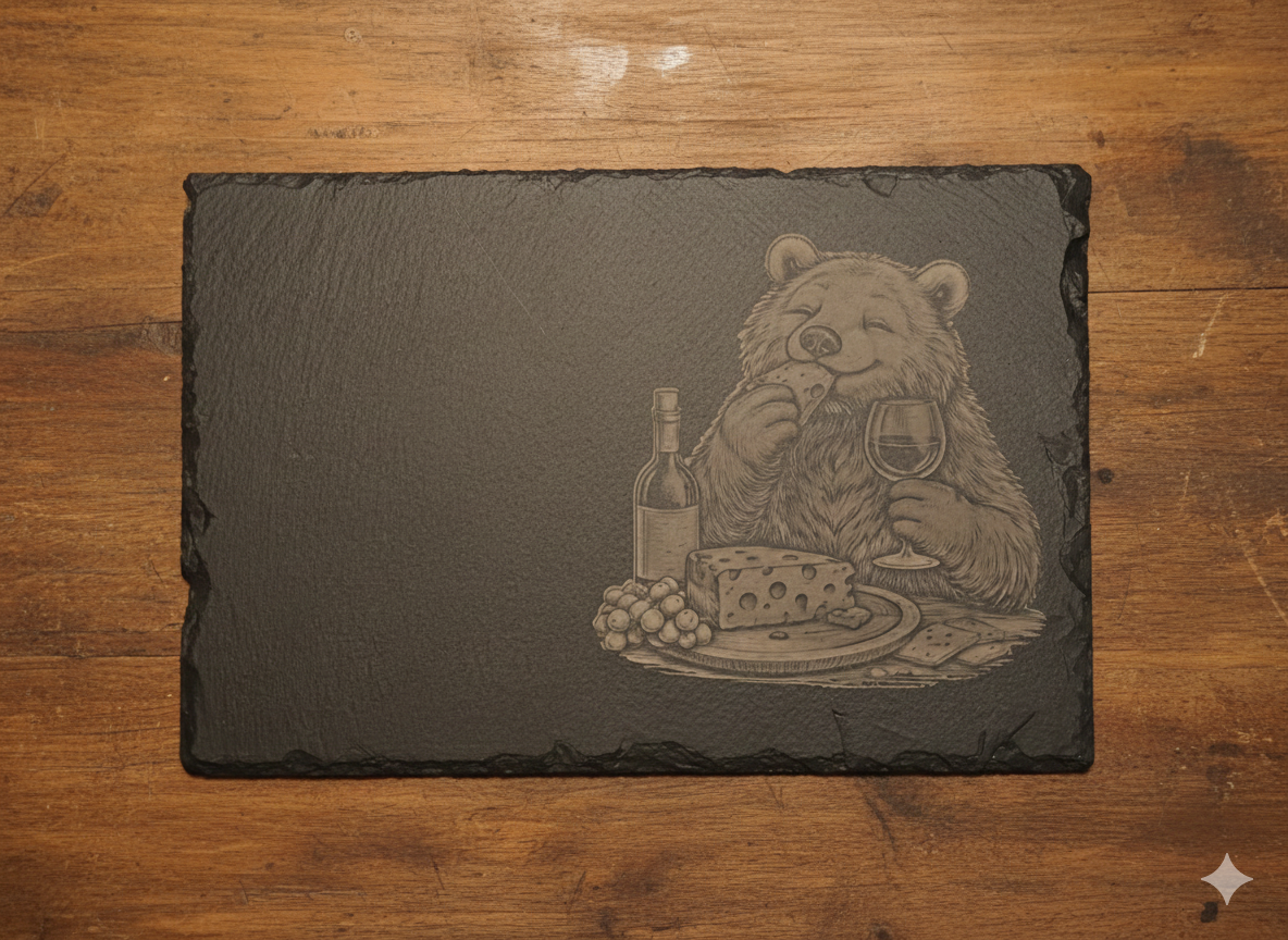 Postrežna deska z graviranim motivom medveda