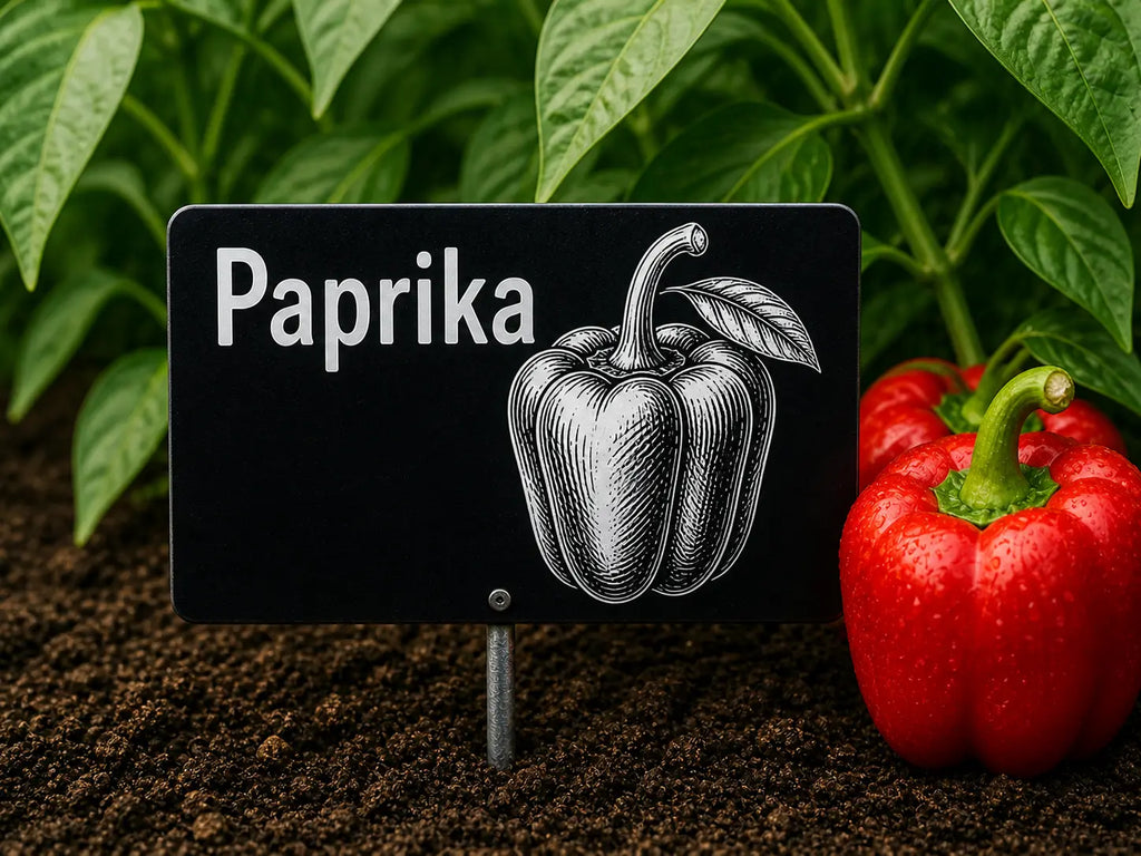 gravirana tablica za papriko, kovinska oznaka za rastline z motivom paprike, obstojna vrtna oznaka