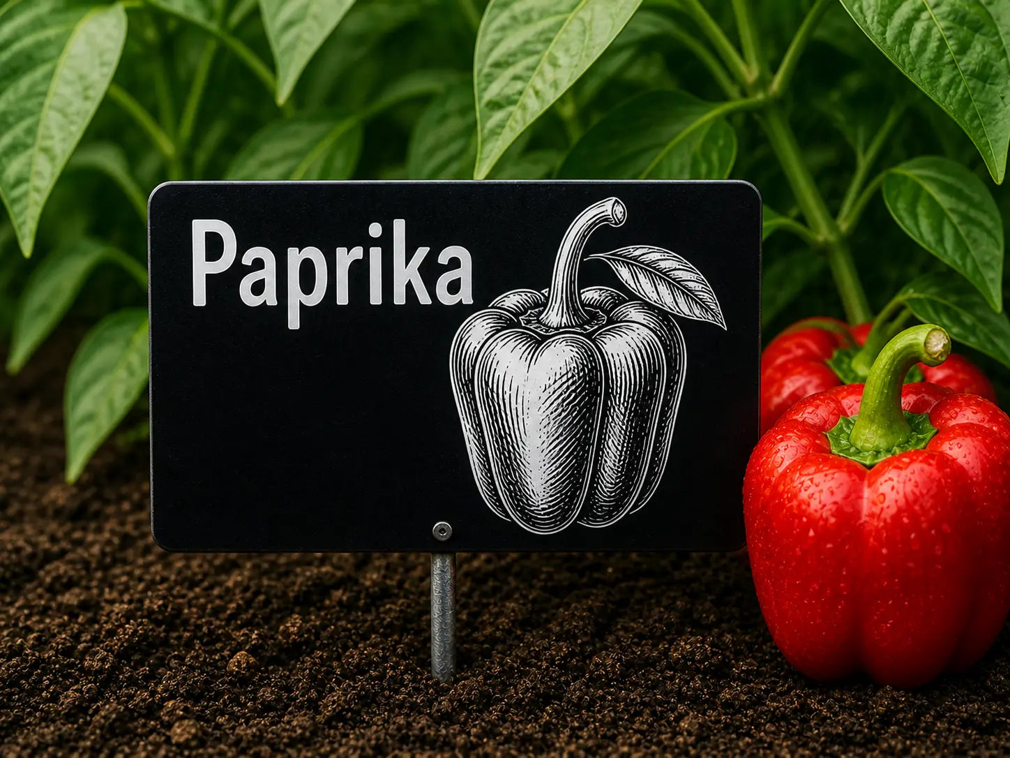 gravirana tablica za papriko, kovinska oznaka za rastline z motivom paprike, obstojna vrtna oznaka